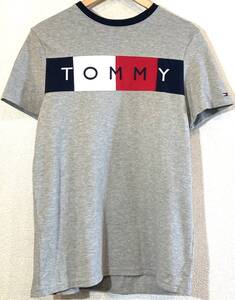 TOMMY HILFIGER◎Tシャツ◎ロゴデザイン◎ボーダー◎ワンポイント◎トミーヒルフィガー◎定価7,000円◎灰◎ミントコンディション◎極美品