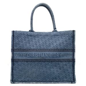 1円 Christian Dior クリスチャンディオール トロッター オブリーク ジャガード ブックトート トートバッグ ネイビー