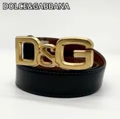 【美品】ドルチェ&ガッバーナ ベルト D&G ゴールド ロゴ エナメル レザー