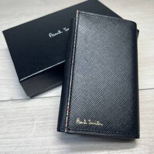 【YH-0351】未使用品 Paul Smithポールスミス 6連 キーケース マルチストライプ ブラック カーフレザー M1A-6951X-ASTRAW