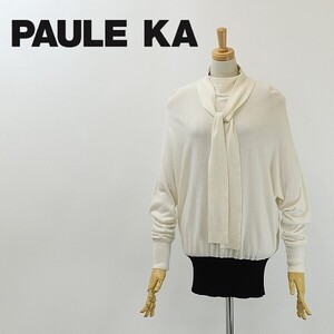 ◆PAULE KA ポールカ ボウタイ ハイネック ドルマンスリーブ ニット チュニック トップス 白 ホワイト×ブラック S