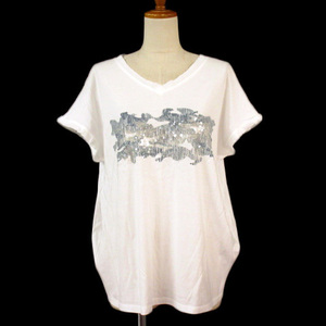 COMME CA WALK コムサウォーク カットソー Tシャツ スパンコール フレンチスリーブ 9 白 ホワイト レディース