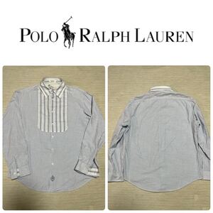 POLO ralph lauren 長袖 ストライプ スタイ デザイン シャツ ロゴ 切返し ラルフローレン US M RRL RLX jeans sport 1992 XL