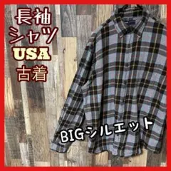 チェック メンズ アメカジ ボタンダウン グレー XL シャツ USA古着 長袖