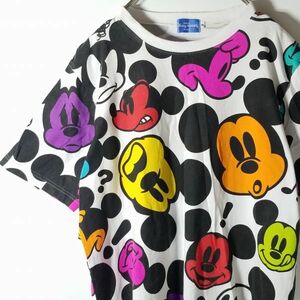 ディズニーリゾート 東京ディズニーランド ミッキーマウス 総柄 半袖Tシャツ Mサイズ 白 カラフル