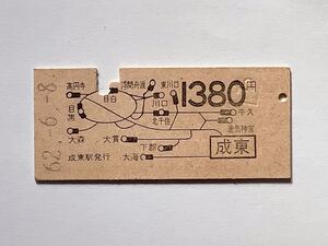 【希少品セール】JR東日本 国鉄券流用 地図式乗車券 (成東→1380円区間) 成東駅発行 3558