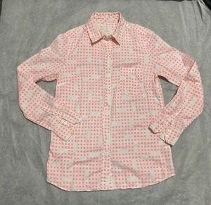 GAP　ギャップ　蛍光水玉のコットン長袖シャツ　pink polka dot long sleeve cotton shirt XS THE FITTED BOYFRIEND