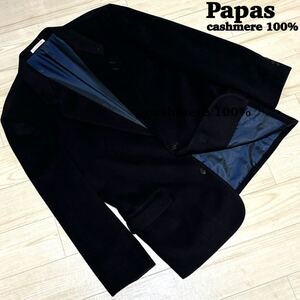 Papas パパス 2B テーラードジャケット cashmere カシミア100% 裏地付き 飾り切羽 ノーベント 日本製 定価12万超 ブラック Lサイズ 秋冬