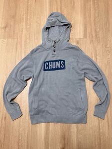 CHUMS チャムス ニット パーカーフーディ ロゴプルオーバー　Lサイズ