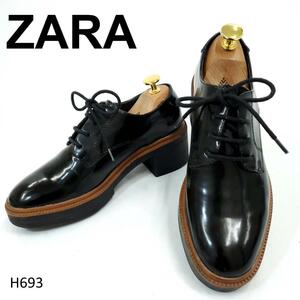 厚底が素敵★ZARA ザラ　ヒールダービーシューズ　ラウンドトゥ厚底レースアップシューズ　ブラック35　22.5cm 