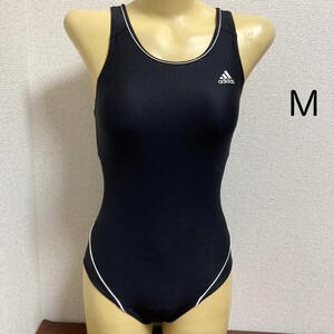 D746アディダス♪ストレッチ♪白パイピングブラックのスポーティー女子競泳水着♪アンダーやコレクションや撮影会にも♪サイズM