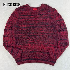 1円〜 希少 HUGO BOSS ヒューゴ ボス 赤タグ ケーブルニット セーター メンズ XL