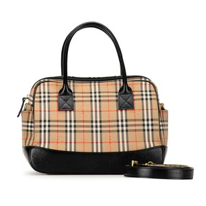 バーバリー ノバチェック シャドーホース ハンドバッグ ショルダーバッグ 2WAY ベージュ ブラック キャンバス レザー BURBERRY 【中古】