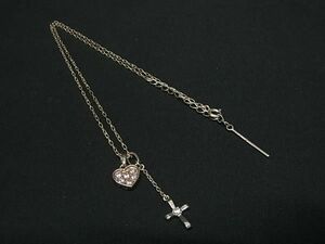 ■美品■ 4℃ ヨンドシー SV925 ハート クロス ラインストーン ネックレス ペンダント アクセサリー レディース シルバー系 DG0932