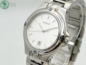 AK0606762　△ GUCCI グッチ 9040M デイト ラウンド QZ クォーツ QUARTZ シルバー文字盤 デイト メンズ腕時計 純正ベルト 現状品