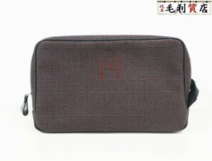 エルメス HERMES ポーチ グローブ　トロッター MM ブラウン トワルグランシェブロン 美品 クラッチバッグ セカンドバッグ