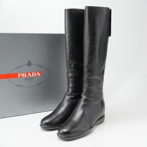 GQ7612*プラダスポーツ PRADA Size 38.5 レザーロングブーツ バックジップ 靴 ブラック