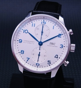 IWC ヴィンテージ カスタム品 IW371605 ポルトギーゼ・クロノグラフ自動巻 シルバーダイヤル＆ブラックベルト 歩度良好！