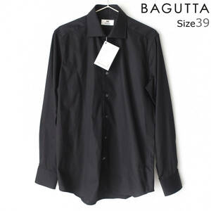 新品 未使用 BAGUTTA バグッタ 最高級 メンズ ドレスシャツ 織柄 シャドー柄 長袖シャツ ボタン シャツ 黒 ブラック 39 Mサイズ Lサイズ