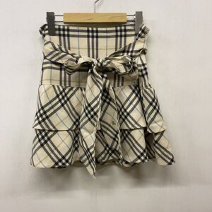 A427 BURBERRY BLUE LABEL バーバリー ブルーレーベル スカート 38 アイボリー チェック ウエスト リボン フリル デザイン 三陽商会