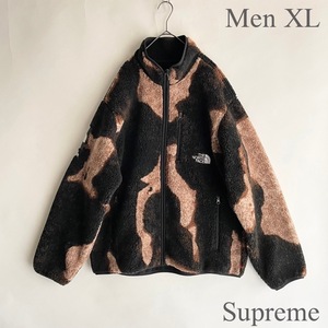 【極美品】Supreme × THE NORTH FACE シュプリーム ノースフェイス Bleached Denim Print Fleece Jacket 21FW 茶色×黒 size XL sk