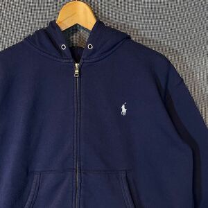 POLO RALPH LAUREN ジップアップ パーカー ポロラルフローレン　レディース ネイビー フルジップ フーディースウェット 裾スリット 柳10519