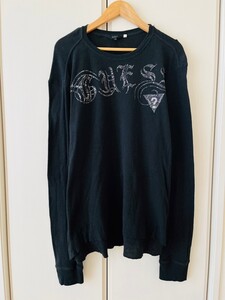 H6884cL GUESS ゲス サイズXXL 長袖Tシャツ ロンT カットソー ワッフルロンT ブラック 黒 メンズ 大きいサイズ ロゴプリント 古着