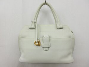 HH超美品【ロロピアーナ Loro Piana】 MENUET-BAG メヌエット シボ ソフトグレインレザー ハンドバッグ (レディース)オフホワイト■5HT2676