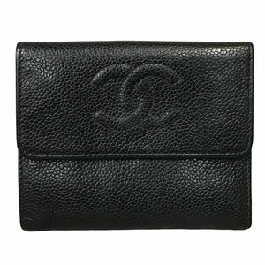 【1円～】シャネル CHANEL 財布 三つ折り財布 ココマーク キャビアスキン レザー ブラック 8番台 ゴールド金具 中古