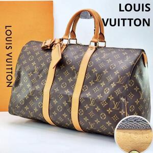 【極美品 鑑定済】LOUIS VUITTON ルイヴィトン ボストンバッグ モノグラム キーポル45 大容量 M41428 旅行カバン メンズ フランス製 2796