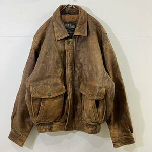 VINTAGE FLIGHT JACKET USA レザーフライトジャケット ラムレザー モチモチレザー ジップアップ 羊革 ブルゾン 上質【送料一律/同梱可能】L