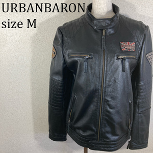 美品★アーバンバロン URBANBARON 牛革 レザーライダースジャケット ブラック YKK 刺繍パッチ 内ポケット★☆★