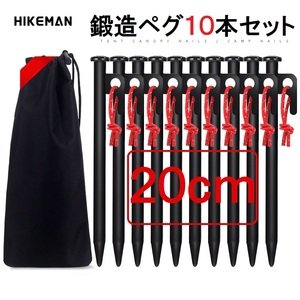 HIKEMAN 20cm ペグ セット 硬い土 砂地 草地用 タープペグ φ10mm ステーク テントペグ ペグセット パーツ ケース付き 106