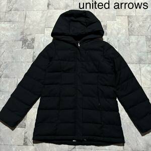 united arrows ユナイテッドアローズ ダウンジャケット ジップアップ リバーシブル フード 裾ドローコード レディース サイズ38(M)玉FS1425