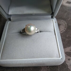 Pt900本真珠指輪5、６グラムダイヤ0、26サイズ11