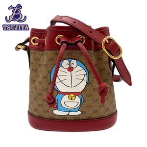 GUCCI グッチ　ドラえもんコラボ　 647801　巾着ショルダー　ミニバケットバッグ　GGスプリーム　中古AB【辻屋質店B2719】