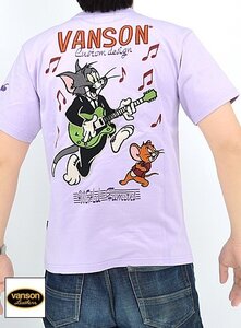 vanson×TOM＆JERRYコラボ 天竺半袖Tシャツ◆vanson ラベンダーXXLサイズ TJV-2313 バンソン ヴァンソン トムとジェリー 刺繍