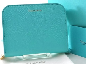 未使用 Tiffany & Co. ティファニー 財布 レザー 革 ライトブルー 水色 ジップ ファスナー レディース 正規品 箱、保存袋付き 7C359391