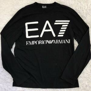 実寸M/EMPORIO ARMANIエンポリオアルマーニ 長袖Tシャツ ビッグロゴプリント EA7 ロゴバックプリント ブラック黒 