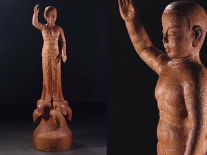 ∇花∇日彫展【若狭三郎】作 木彫一木造 独創的な誕生仏 高さ83cmの素晴らしい仏像彫刻