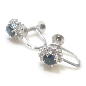 【Pt900】 サファイア 0.47ct & ダイヤモンド 0.16ct プラチナ イヤリング ネジ式 sapphire diamond platinum earrings【ネコポスOK】◇J