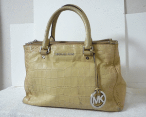 マイケルコース　MICHAELKORS　レザー　クロコ型押し　ベージュ系　2WAY　斜め掛けショルダー　ハンド　バッグ　レディース