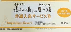 【B24028600】長島温泉 湯あみの島 または なばなの里 里の湯 共通入泉サービス券 1枚（1枚1名どちらか1施設）2026年2月28日まで