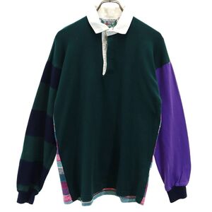 コロンビアニット USA製 長袖 ラガーシャツ M グリーン系 COLUMBIA KNIT メンズ