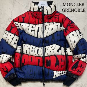 極美品/Lサイズ★ MONCLER GRENOBLE モンクレール グルノーブル LIMMAT 総柄ロゴ ダウンジャケット 収納フード ブルゾン アウター メンズ