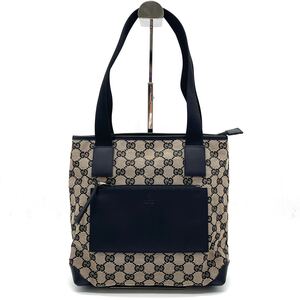 1円 極美品 GUCCI グッチ GGキャンバス レザー ブラック トートバッグ ショルダー 肩掛け 019 0402