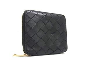 1円 ■美品■ BOTTEGA VENETA ボッテガヴェネタ イントレチャート レザー 二つ折り 財布 ウォレット ブラック系 BM4158