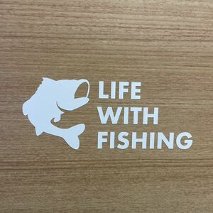 53. 【送料無料】 釣り LIFE WITH FISHING カッティングステッカー フィッシング アウトドア 【新品】