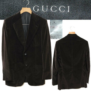 ★【送料無料 国内正規品】希少 スイス製 GUCCI グッチ 名作 メンズ 2B ノッチドラペル ベルベット ジャケット 44 ベロア 濃茶系