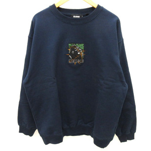 エクストララージ X-LARGE BARBED WIRE OG CREWNECK SWEATSHIRT 101234012015 トレーナー スウェット ゴリラ 裏毛 コットン 紺 ネイビー L